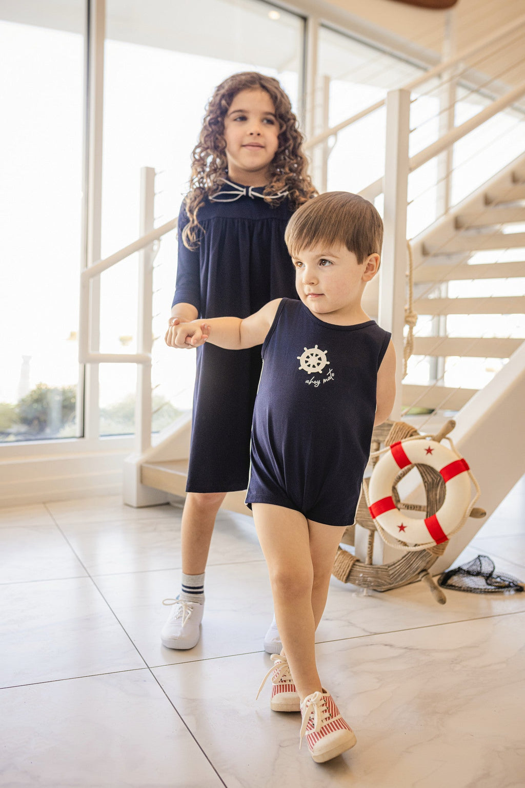 Coastal Navy Boys Romper