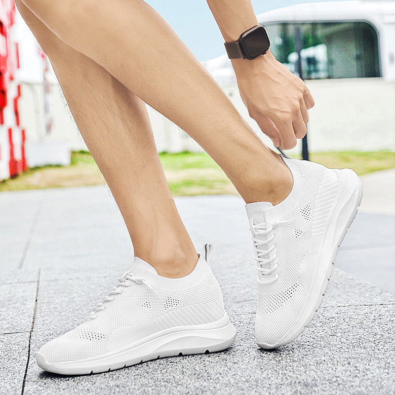 Indoor height increasing sports and leisure shoes for men white invisible height increasing shoes 7CM