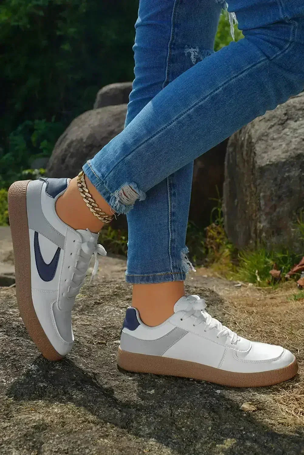 Navy Blue Sneakers - PU Leather Lace-Ups - Wholesale Comfort Shoes