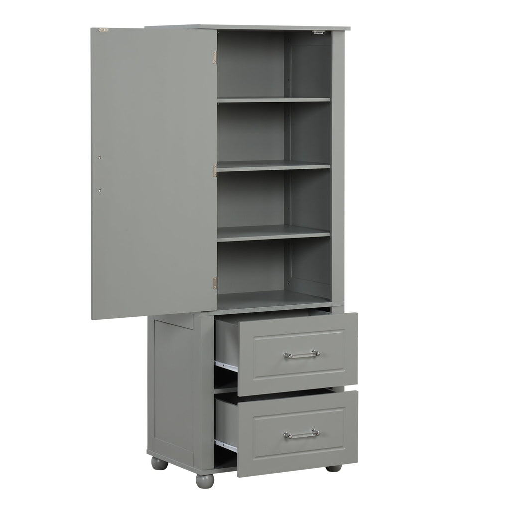 Tall Bathroom Storage Cabinet, Freestanding Storage Cabinet with Two Drawers and Adjustable Shelf, MDF Board , Grey
