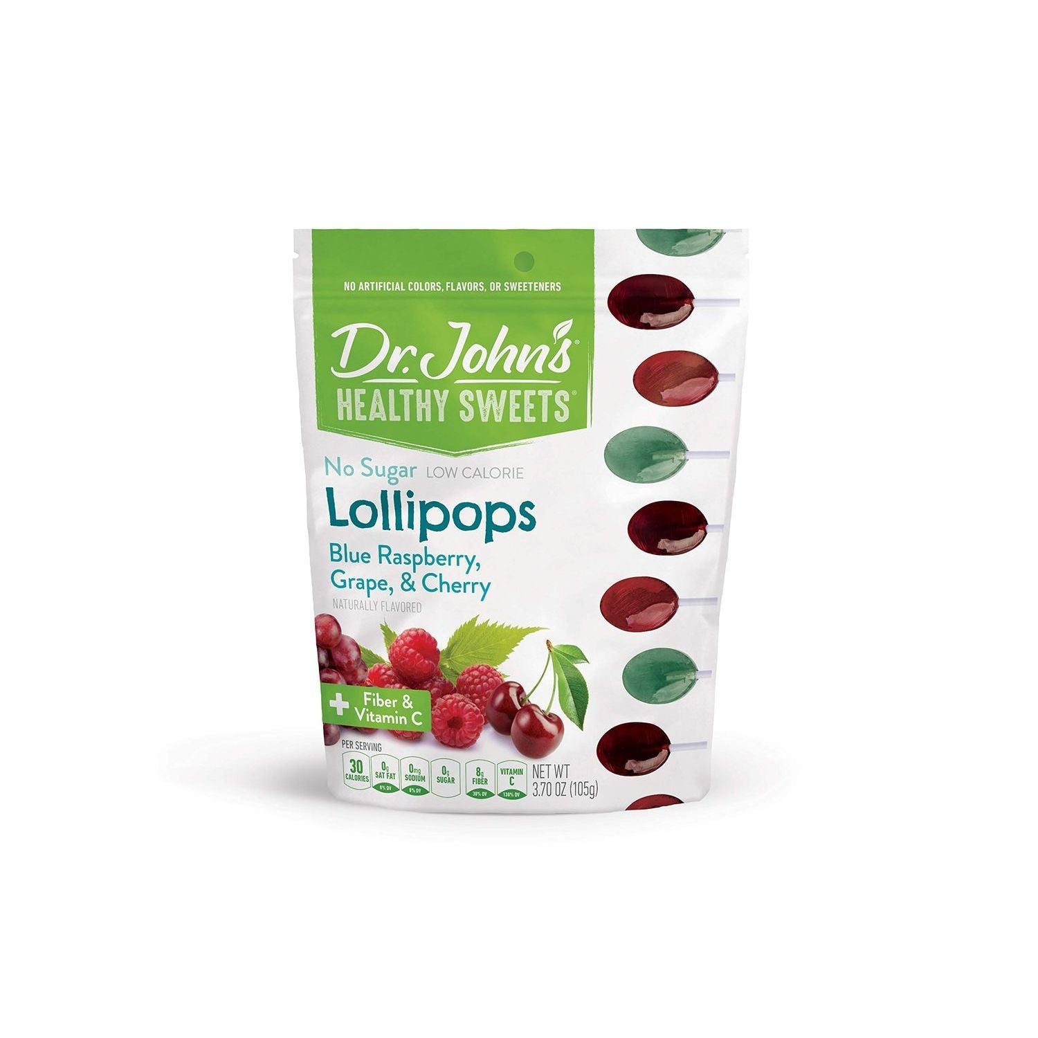Dr. John's Healthy Sweets Sugar Free Lollipops Blue Raspberry 3.7 Oz