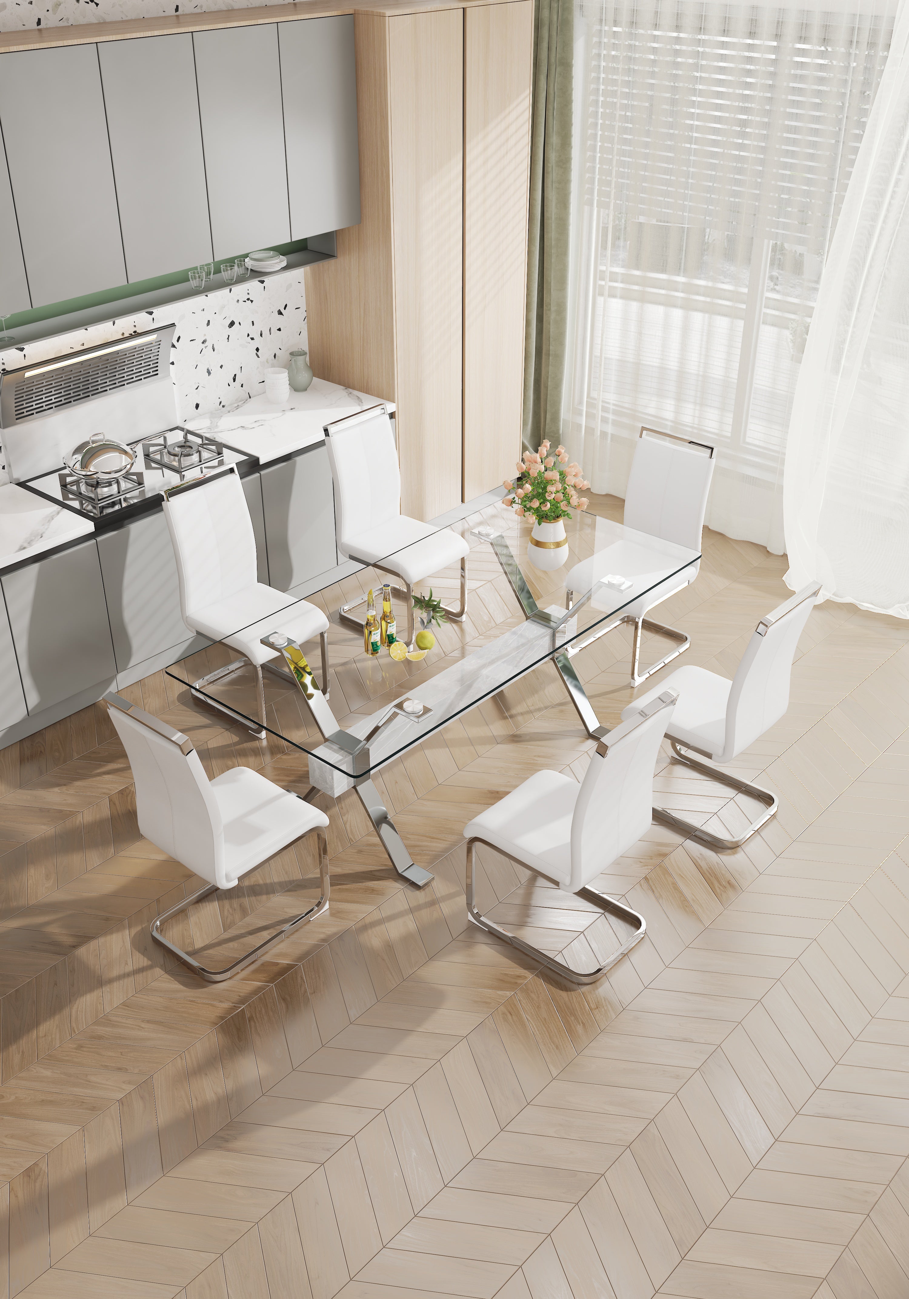 Dining table Modern tempered glass dining table 79 ''x39''x30 '' 1105