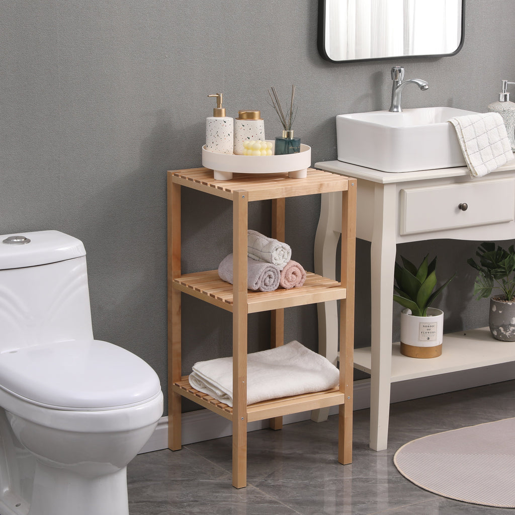 3-Tier Birch Bathroom Shelf, Narrow Shelving Unit, Multifunctional Storage Rack, Corner Rack, for Kitchen, Living Room
