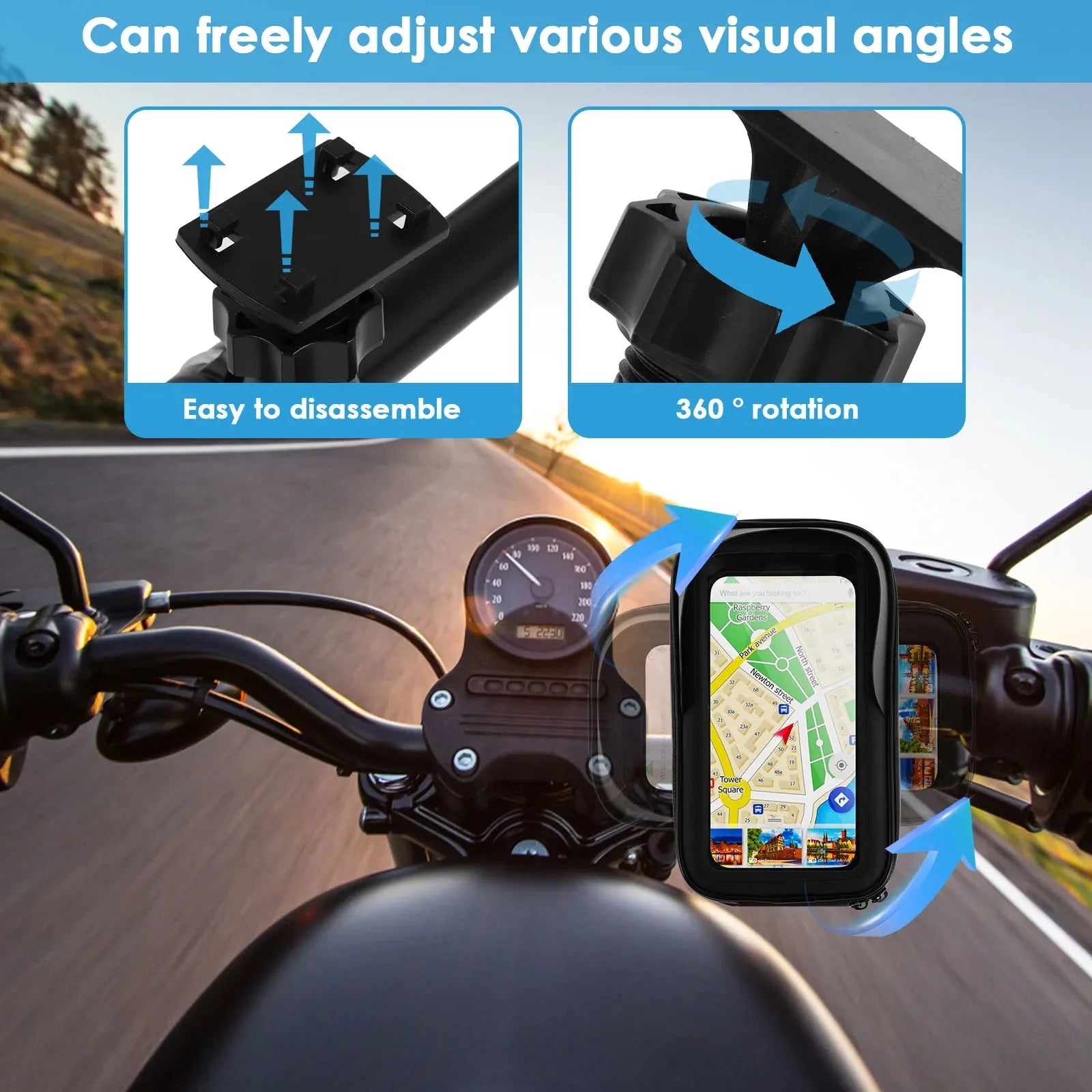 360° Rotatable Waterproof Bike Phone Holder Bag Touchscreen and Sunshade