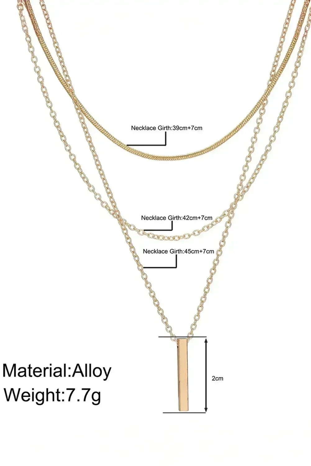 Gold Bar Pendant Layered Adjustable Chain Necklace