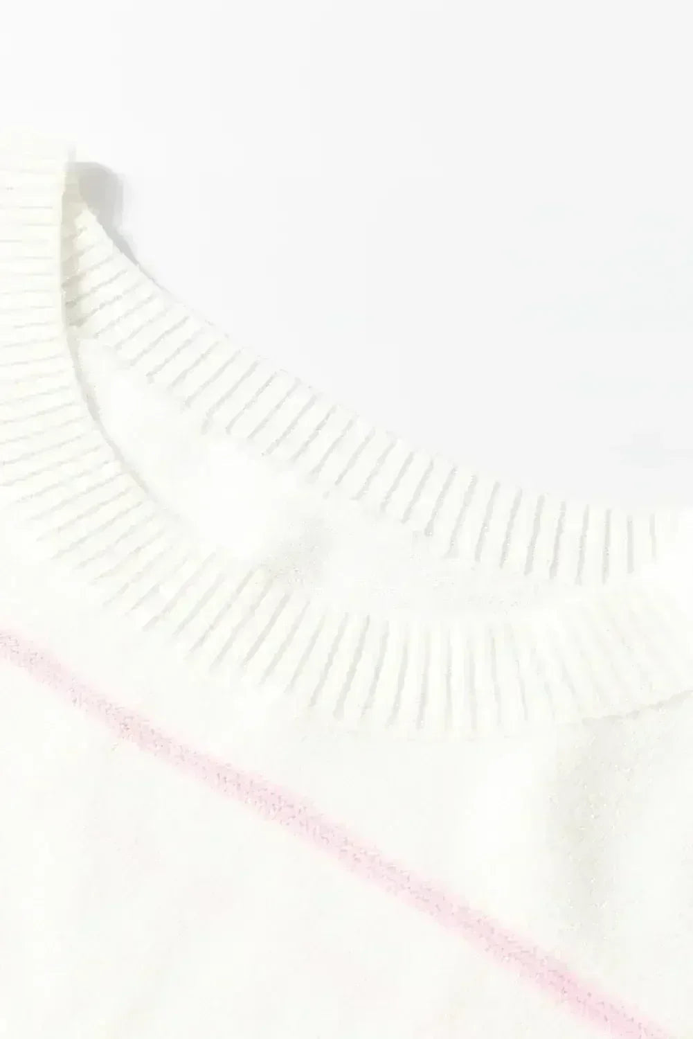 White Striped Half Sleeve Drop Shoulder Sweater