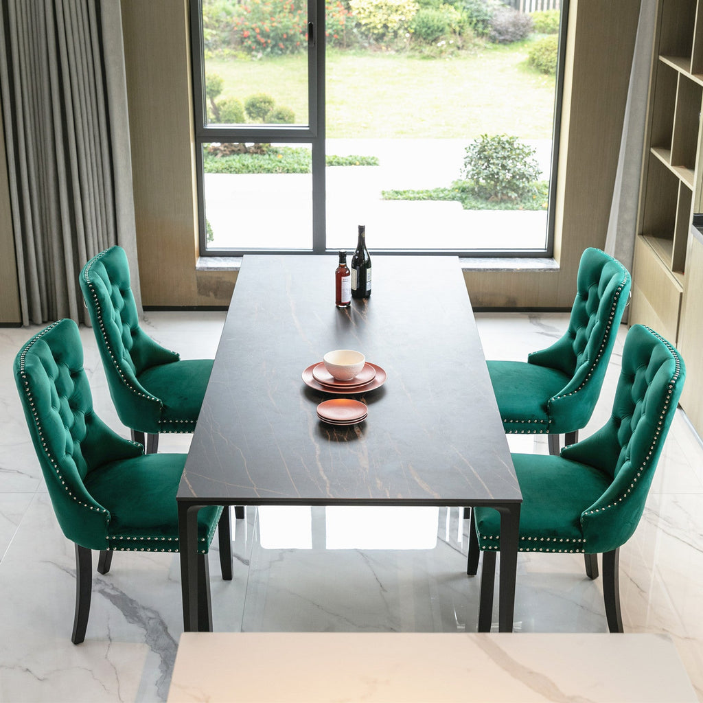 High-end Tufted Solid Wood Contemporary Velvet Upholstered Dining Chair with Wood Legs Nailhead Trim 2-Pcs Set Green