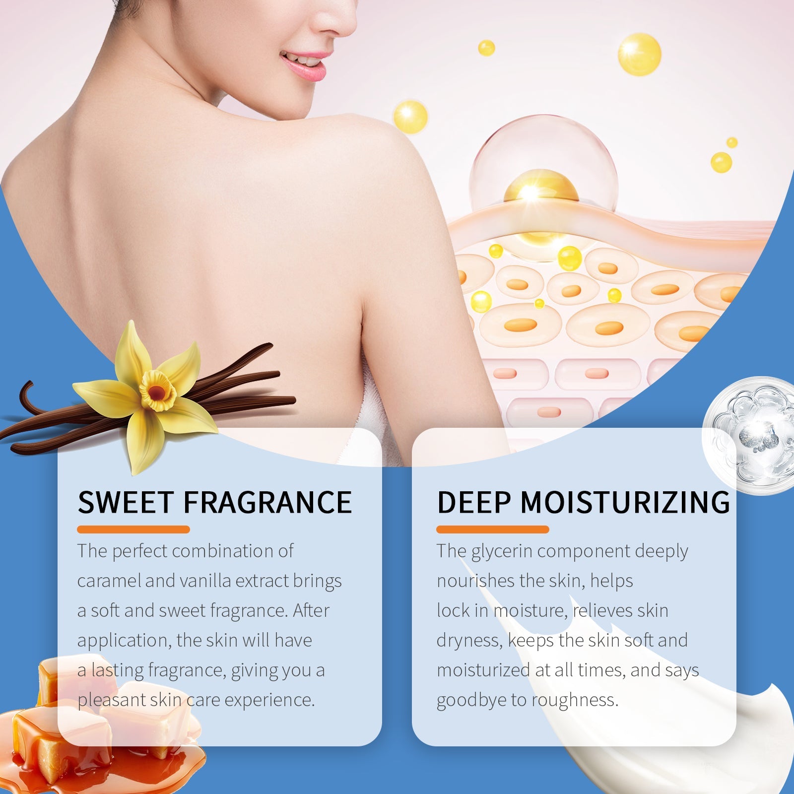 Caramel Vanilla Moisturizing Body Lotion Gently Nourishes, Hydrates, Brighens And Moisturizes Tender Skin