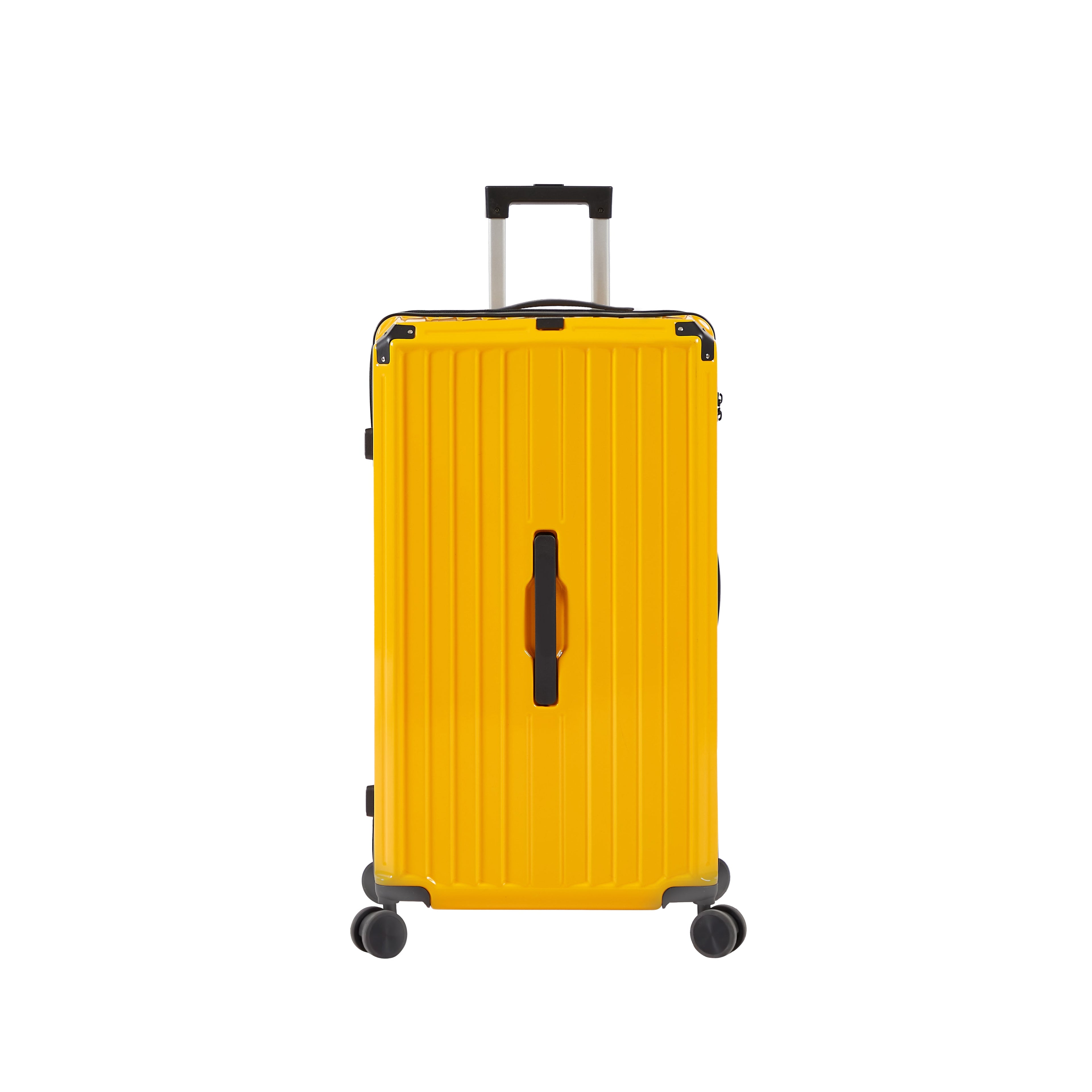 Luggage Set 4 pcs (20"/24"/29"/Travel Bag), PC+ABS Durable Lightweight Luggage with Collapsible Cup Holder TSA Lock, Yellow