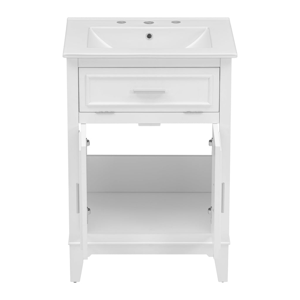24" Bathroom Vanity with Sink, Bathroom Vanity Cabinet with One Flip Drawer and Doors, Solid Wood and MDF, White