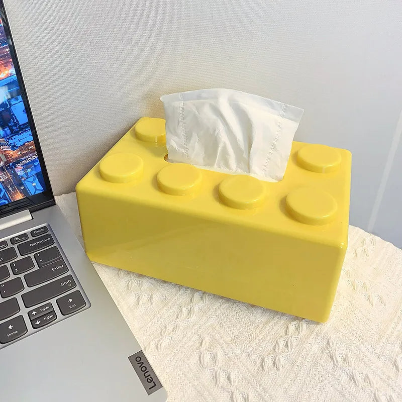 ABS Building Block Shaped Tissue Box Wall-mounted Creative Face Towel Box Organizer Perforation-free Removable