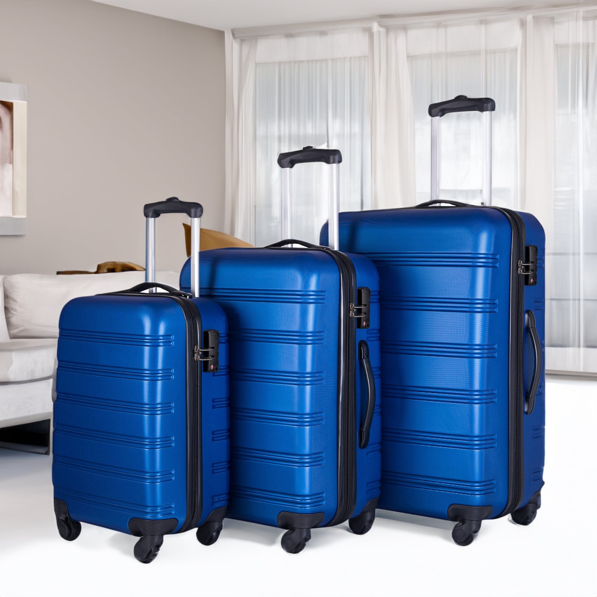 Blue 3 Piece Luggage Set Hardside Spinner Suitcase with TSA Lock 20" 24' 28" Available