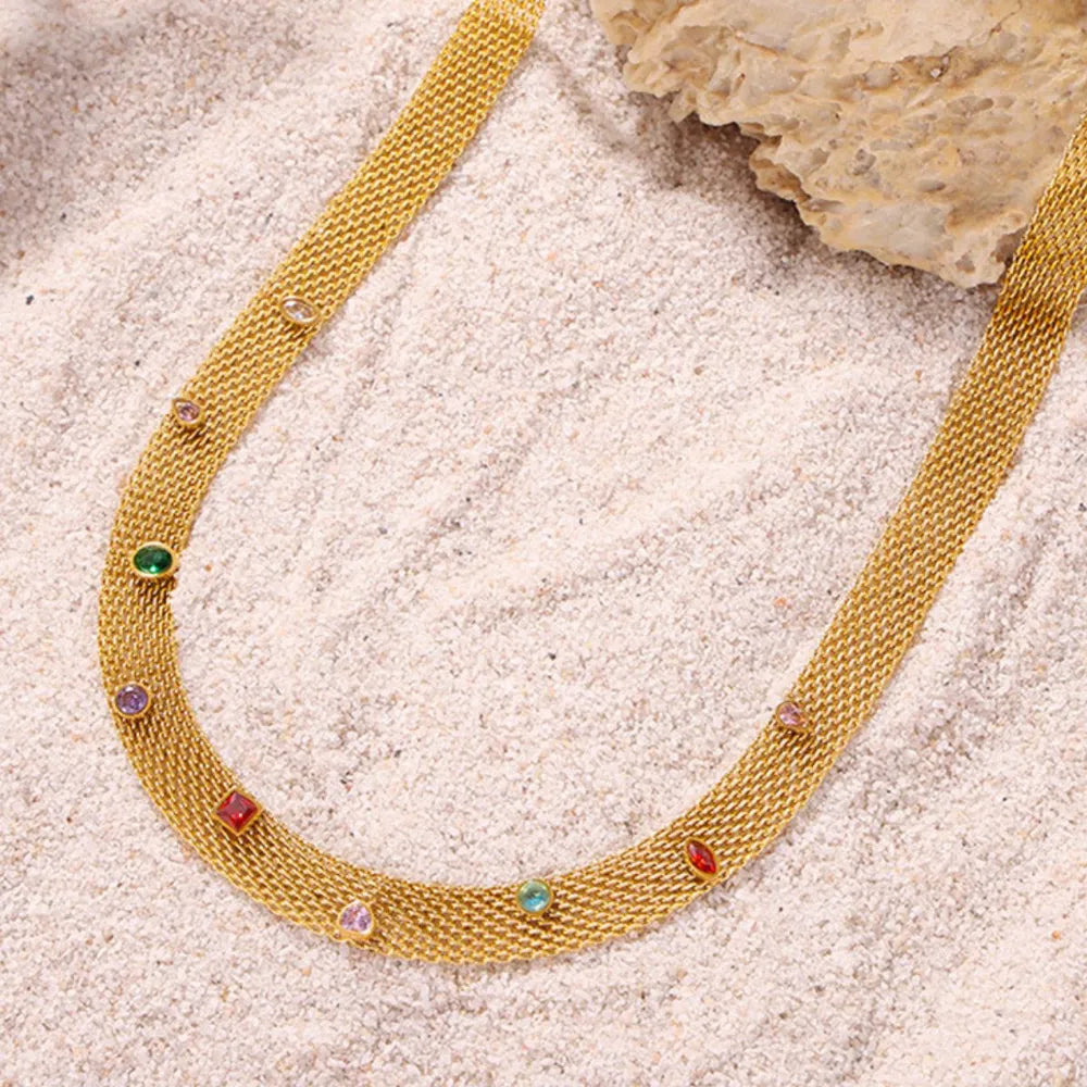Geometric Colorful Zircon Necklace Titanium Steel PVD Plated Non Fading Jewelry