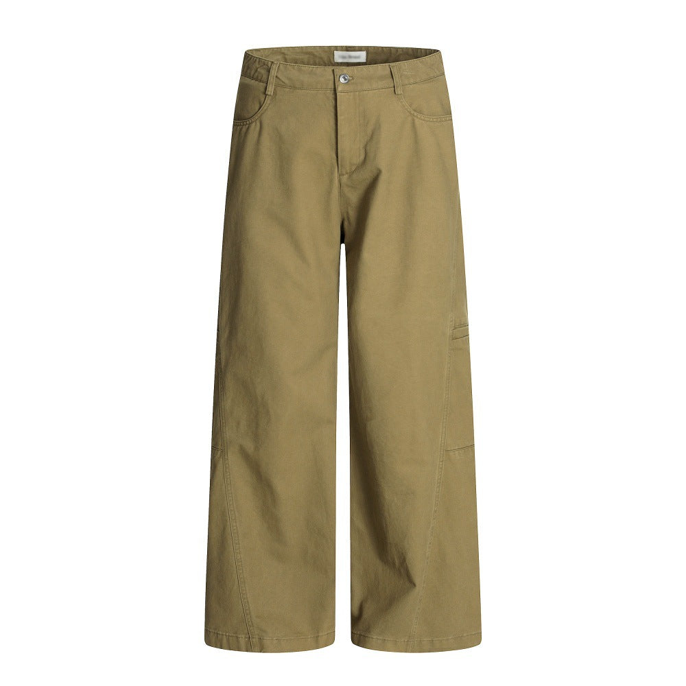 Design Sense Multi-Pocket Workwear Casual Trousers Men's Solid Color Loose Wide-Leg Straight Leg Long Pants Vibe Trendy Retro Versatile