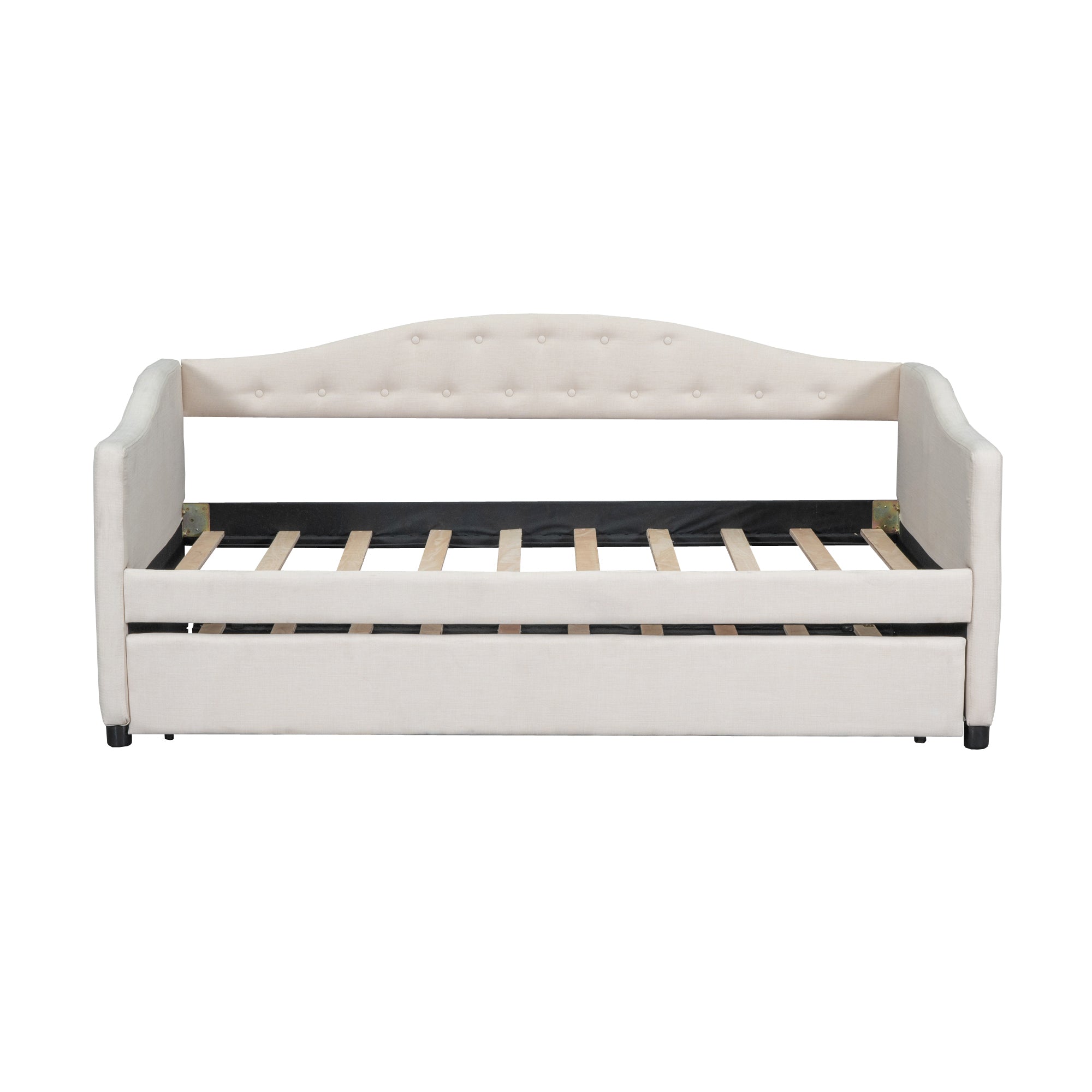 Upholstered Twin Size Daybed with Trundle, Beige