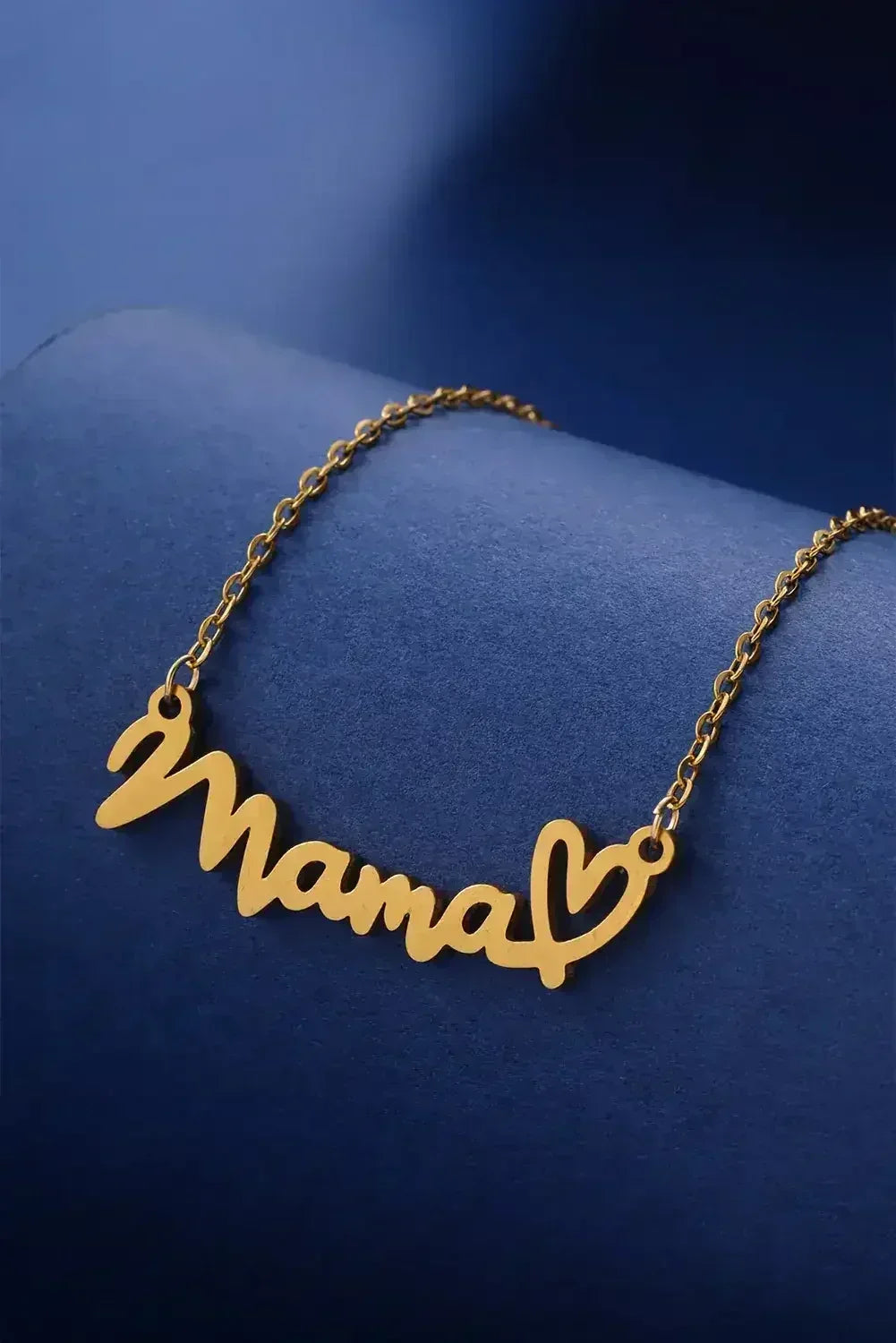 Gold Mama Necklace - Heart Pendant w/ Engraving - Adjustable Chain