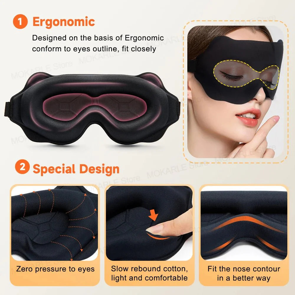 3D Contoured Sleep Mask | Breathable Light-Blocking Eyeshade for Travel
