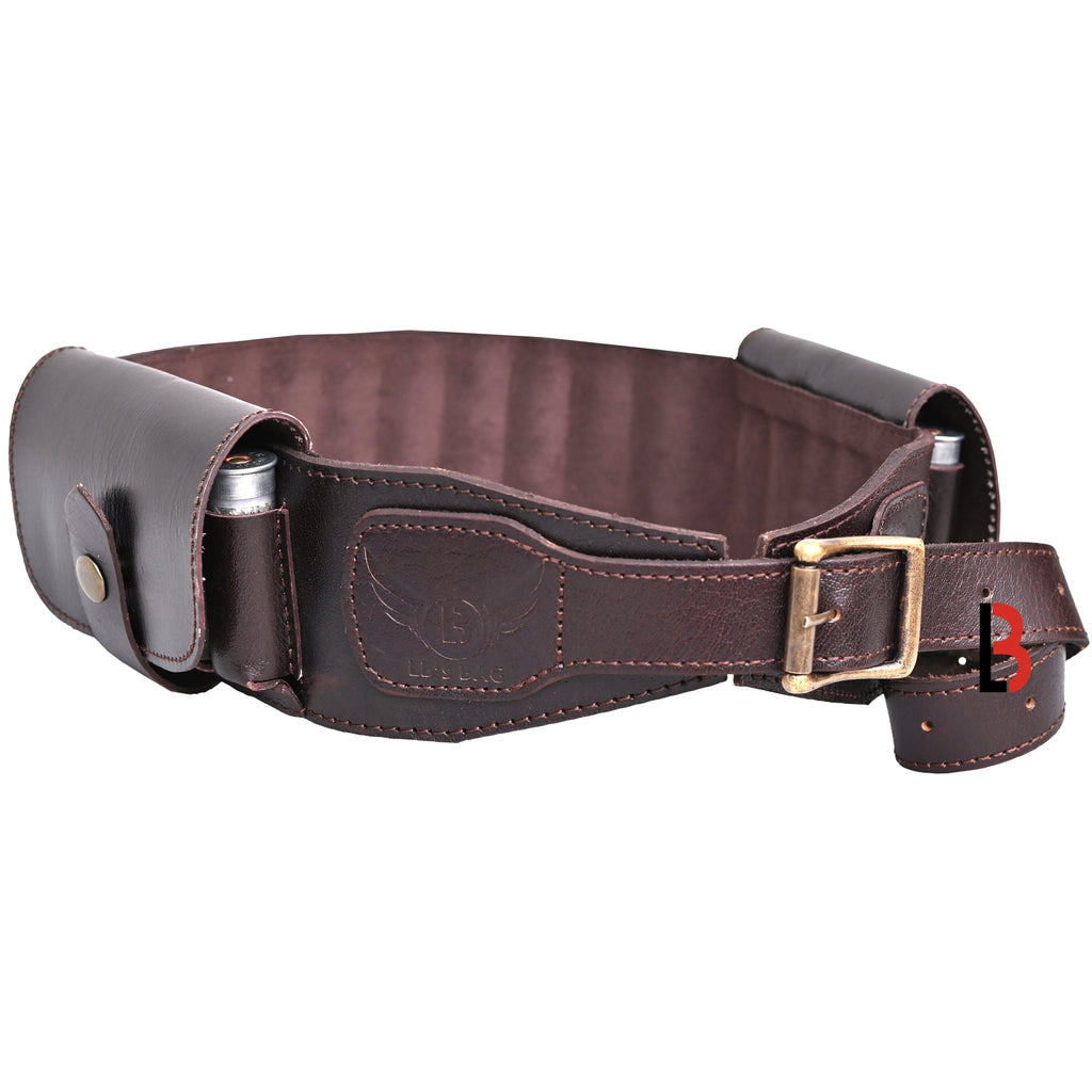 Cowhide Leather Shotshell Bandolier Cartridge Belt Two Flap Ammunition Carrier