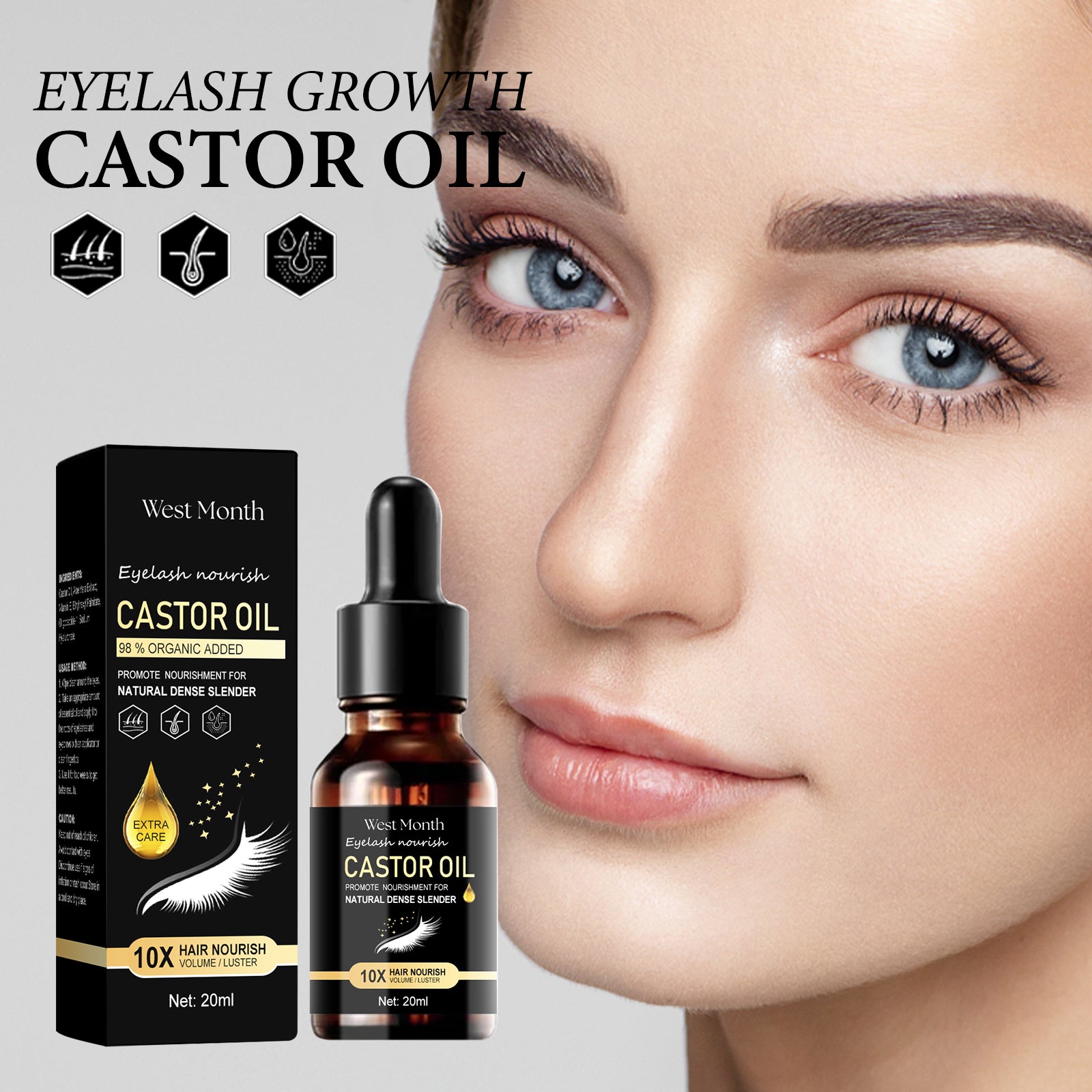 Castor Oil Mascara, Thickening & Moisturizing Natural Long Jet Black Curling Mild Mascara