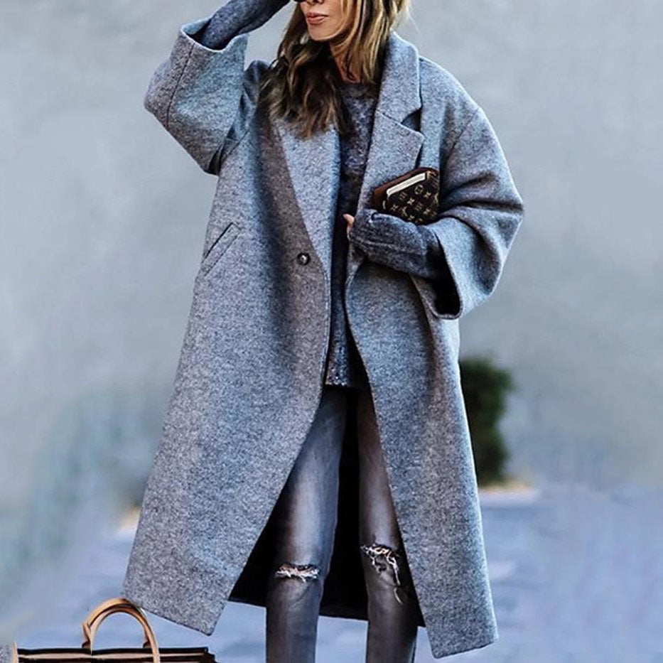 Women's Color Matching Plaid Long-sleeved Coat
