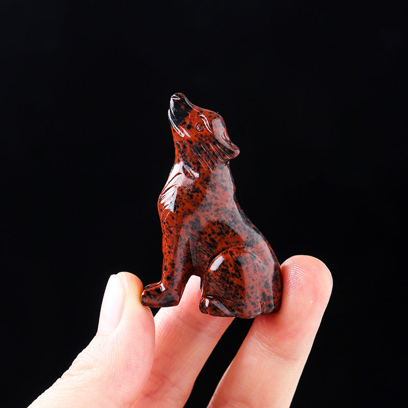 Natural crystal wolf cub carving piece, crystal animal raw stone, mineral specimen, home decoration ornament