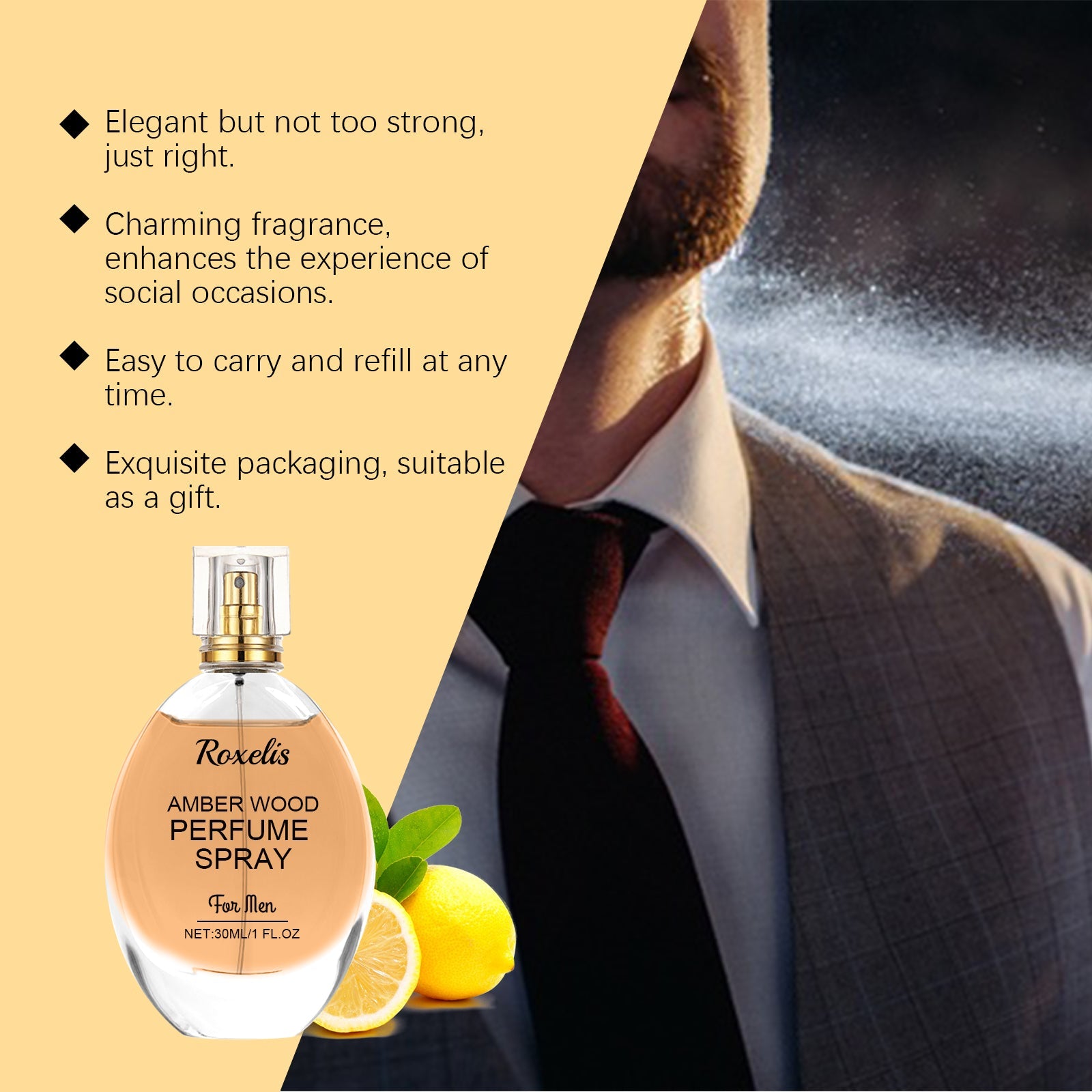 Amber Wood Perfume Spray Fresh Scent Exudes Charm Amber Natural Light Long-Lasting Portable Perfume