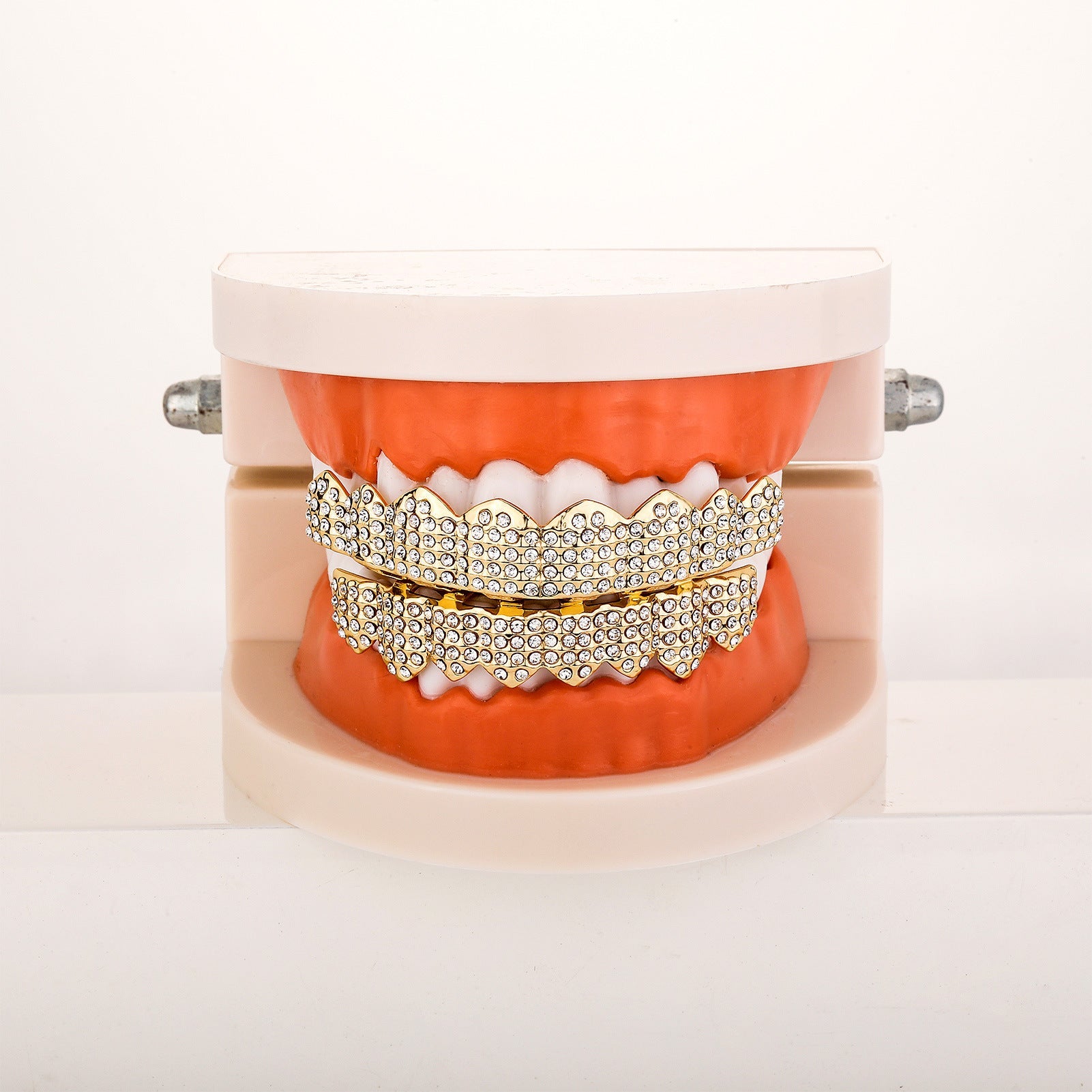 Real gold electroplated gold tooth set eight tooth full diamond hip hop tooth set tee grills