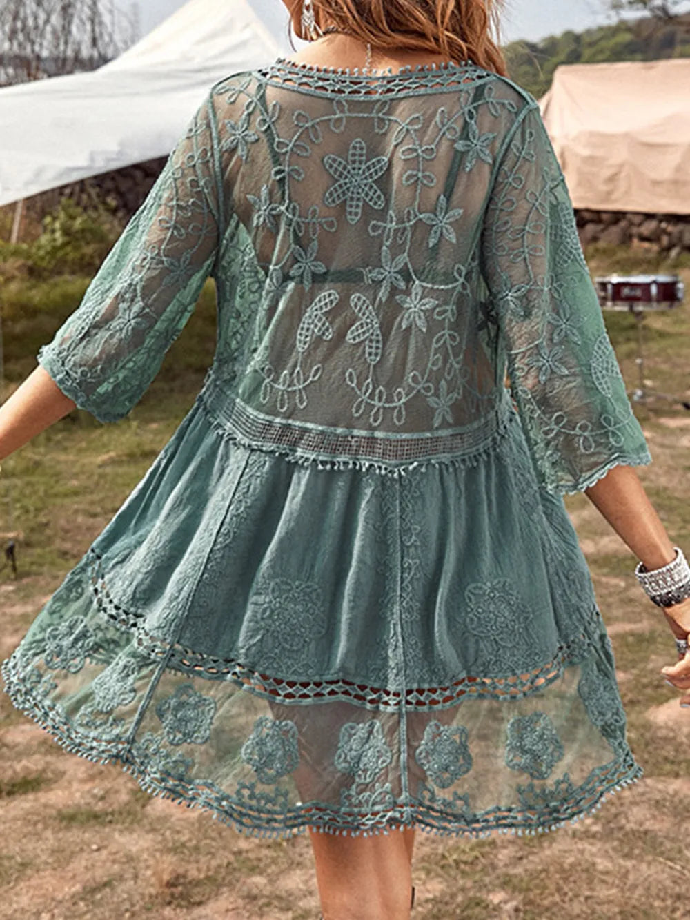 Sexy lace loose beach vacation hooded skirt bikini jacket swimsuit women