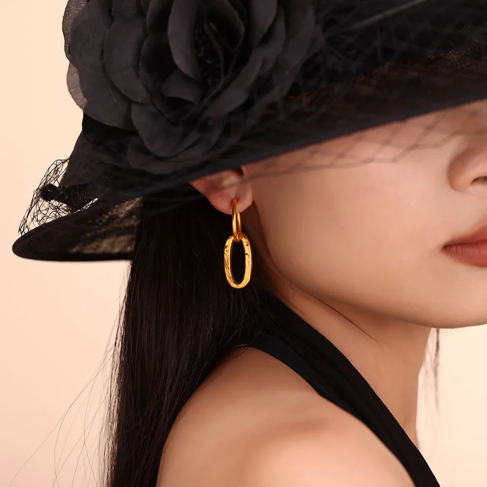 Geometric ring buckle ear ring retro asymmetric design titanium steel ear jewelry