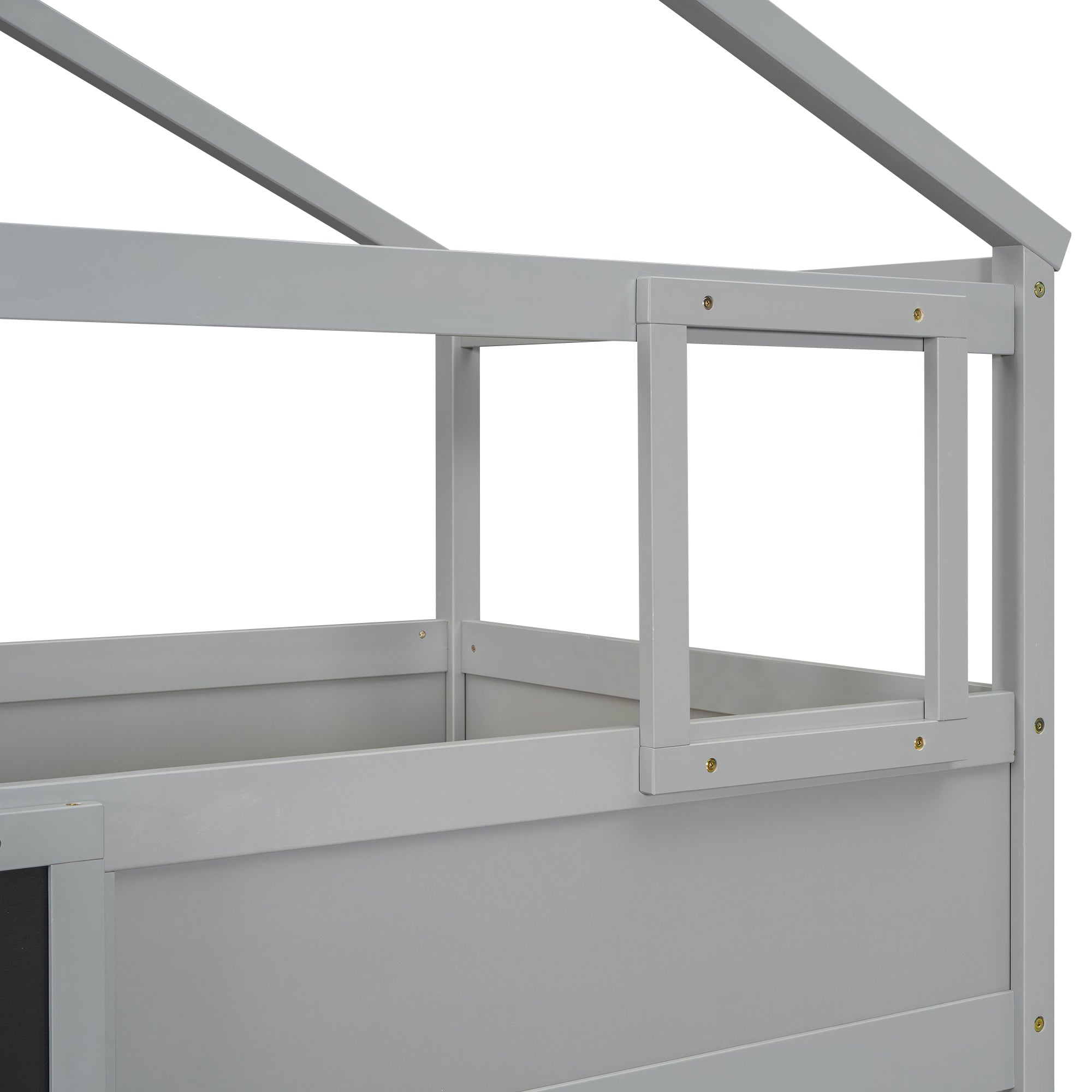 Twin over Full House Bunk Bed with Storage Staircase and Blackboard Gray