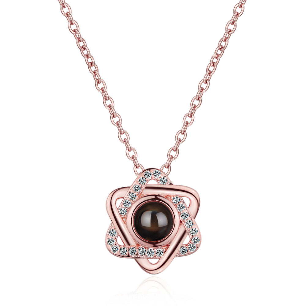 Necklace, female star pendant, 100 language projection, memories of love, short collarbone chain