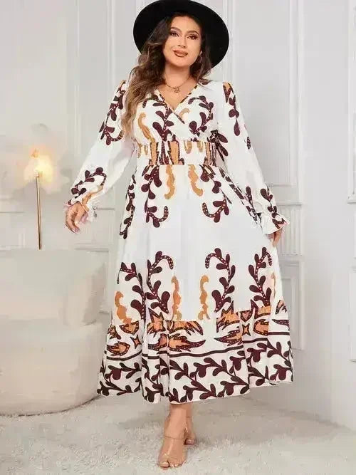 Plus Size Surplice Dress - Flounce Sleeve & Ruffled Hem | Femstylo