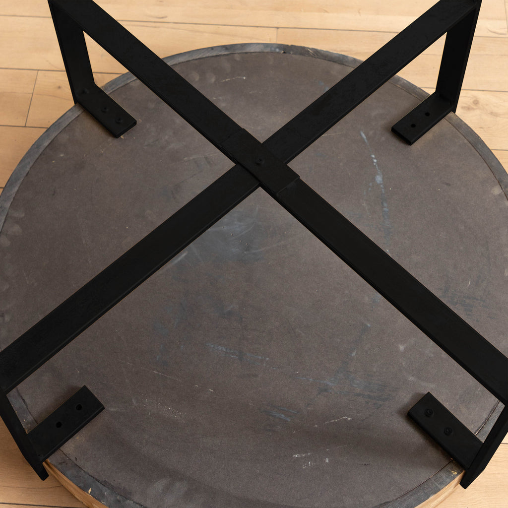 31.29"Modern Retro Splicing Round Coffee Table  Fir Wood Table Top with Cross Legs Metal Base(Same SKU:W757123560)