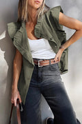 Green Bay Ruffle Plain Denim Jacket Vest