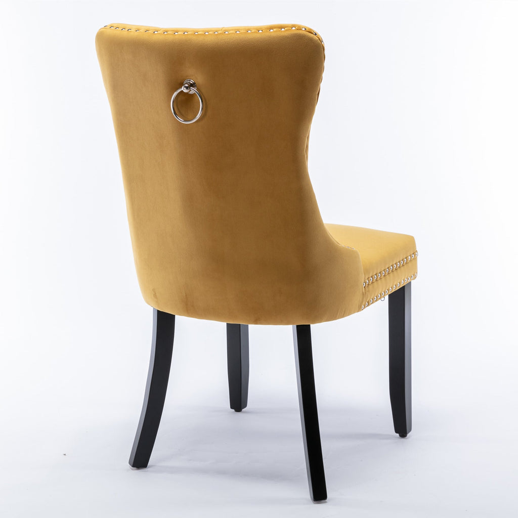 High-end Tufted Solid Wood Contemporary Velvet Upholstered Dining Chair with Wood Legs Nailhead Trim 2-Pcs Set Gloden