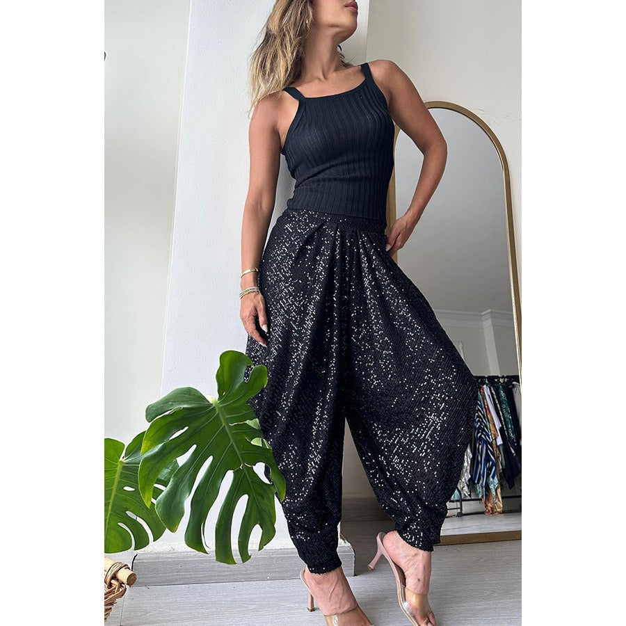 Loose sequin trousers INS elastic waist casual bloomers