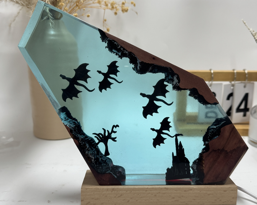 Fire Dragon and Ice Dragon Resin Lamp 3D Dragon Desk Lamp Game of Power Dragon Lamp Lighting Home Decoration