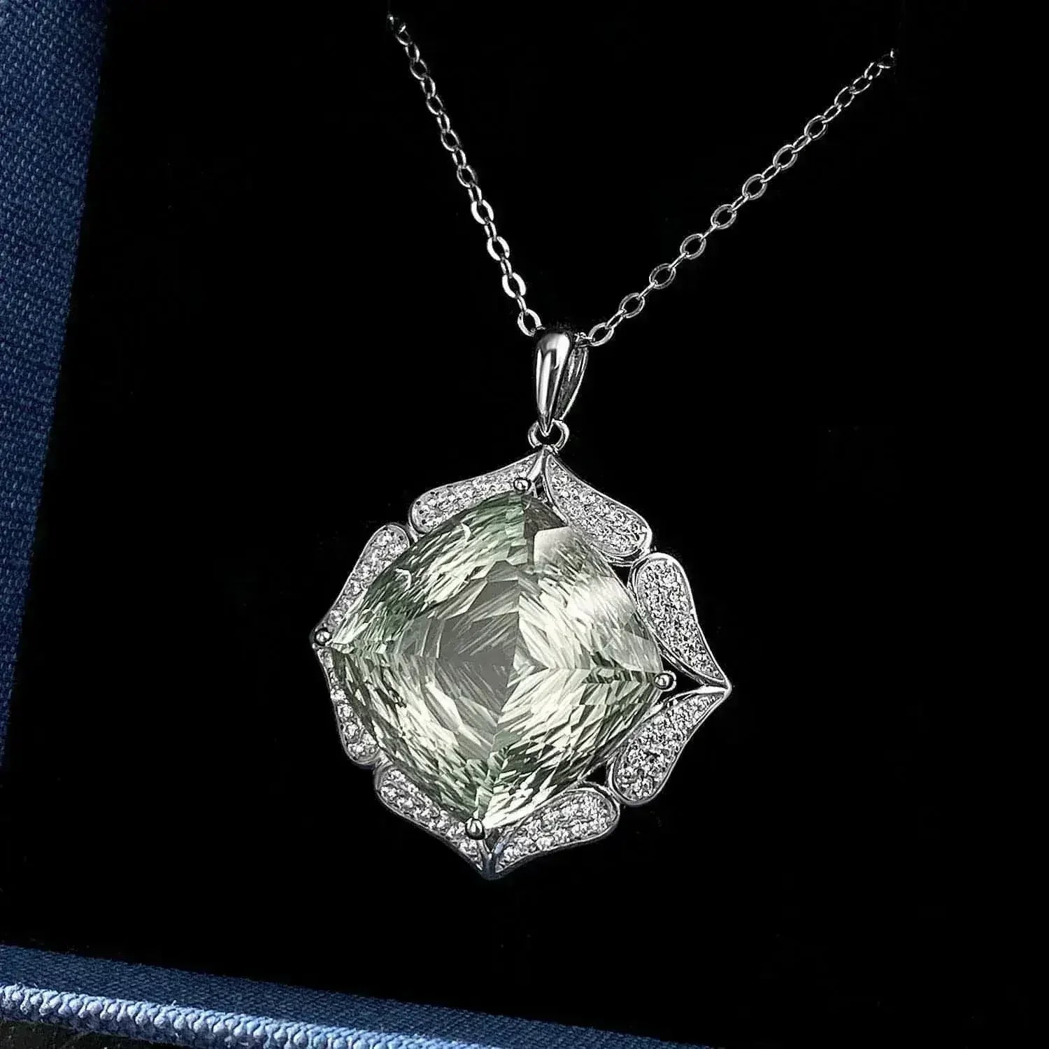 Luxury Sweater Chain Femininity S925 Silver Set Large Natural Green