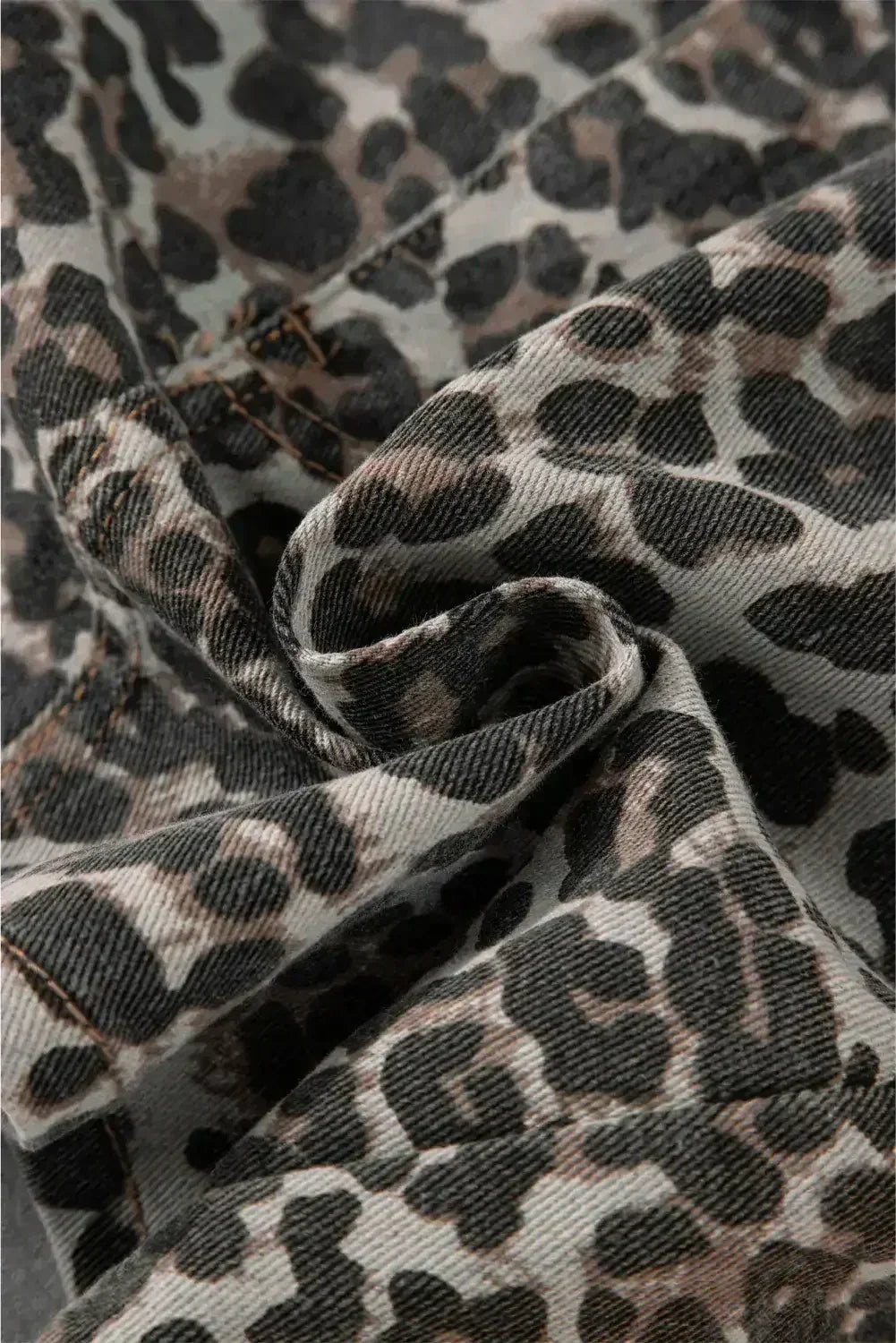 Khaki Allover Leopard Print Denim Mini Skirt