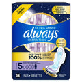 Always Ultra Thin Size 5 Extra Heavy Overnight Pads with Wings 3 Packs of 34