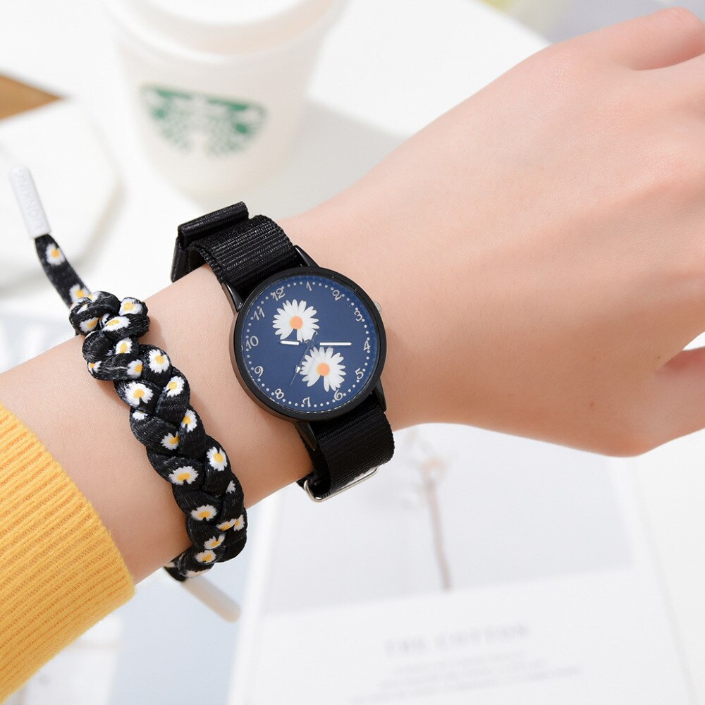 Fashion Daisy Flowers Nylon Band Watches For Women Casual Analog Quartz Wristwatches Women Watches Ladies Clock Relogio Feminino
