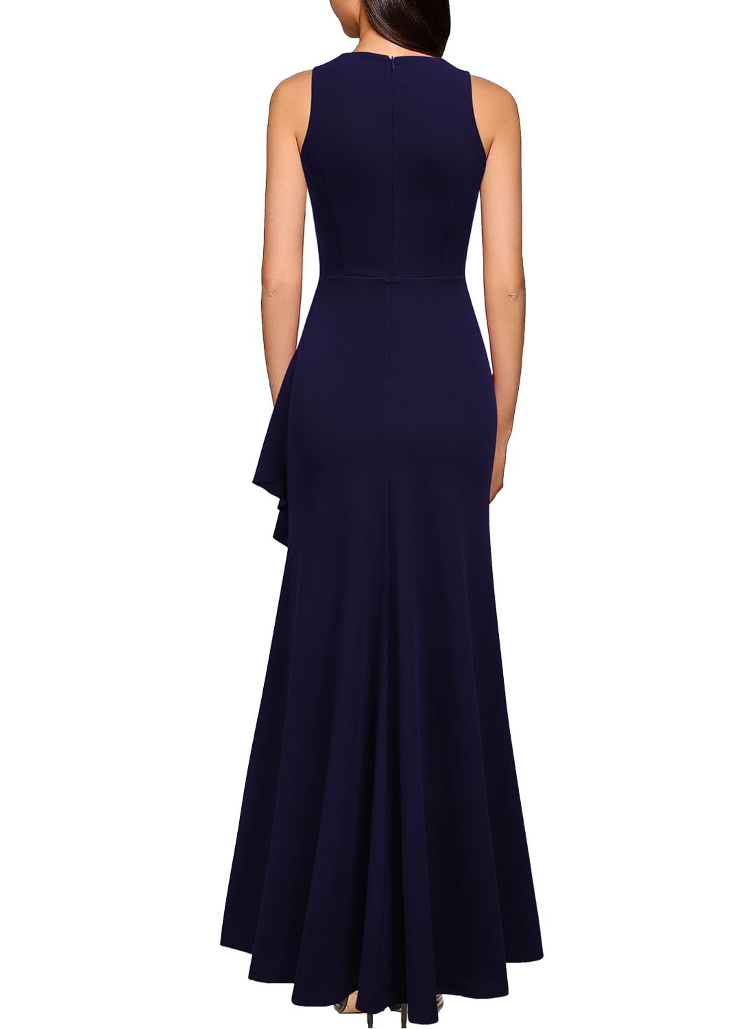 WOOSEA Women's Sleeveless Split Bodycon Mermaid Dress Navy Blue Size M