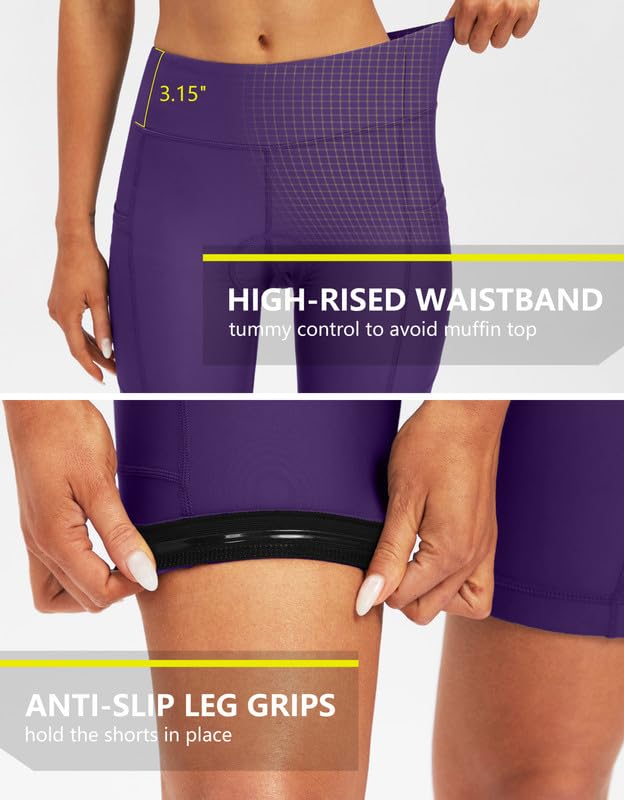 Bikewa Women's 4D Padded Cycling Bike Shorts Purple Zipper Pockets Size M