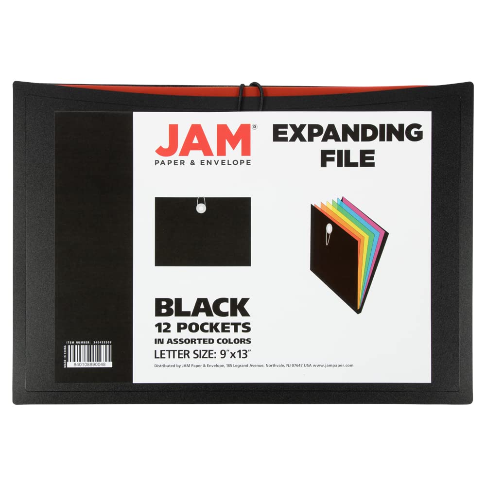 JAM PAPER Accordion Folder 12 Pocket Expanding File Letter Size Black