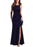 WOOSEA Women's Sleeveless Split Bodycon Mermaid Dress Navy Blue Size M