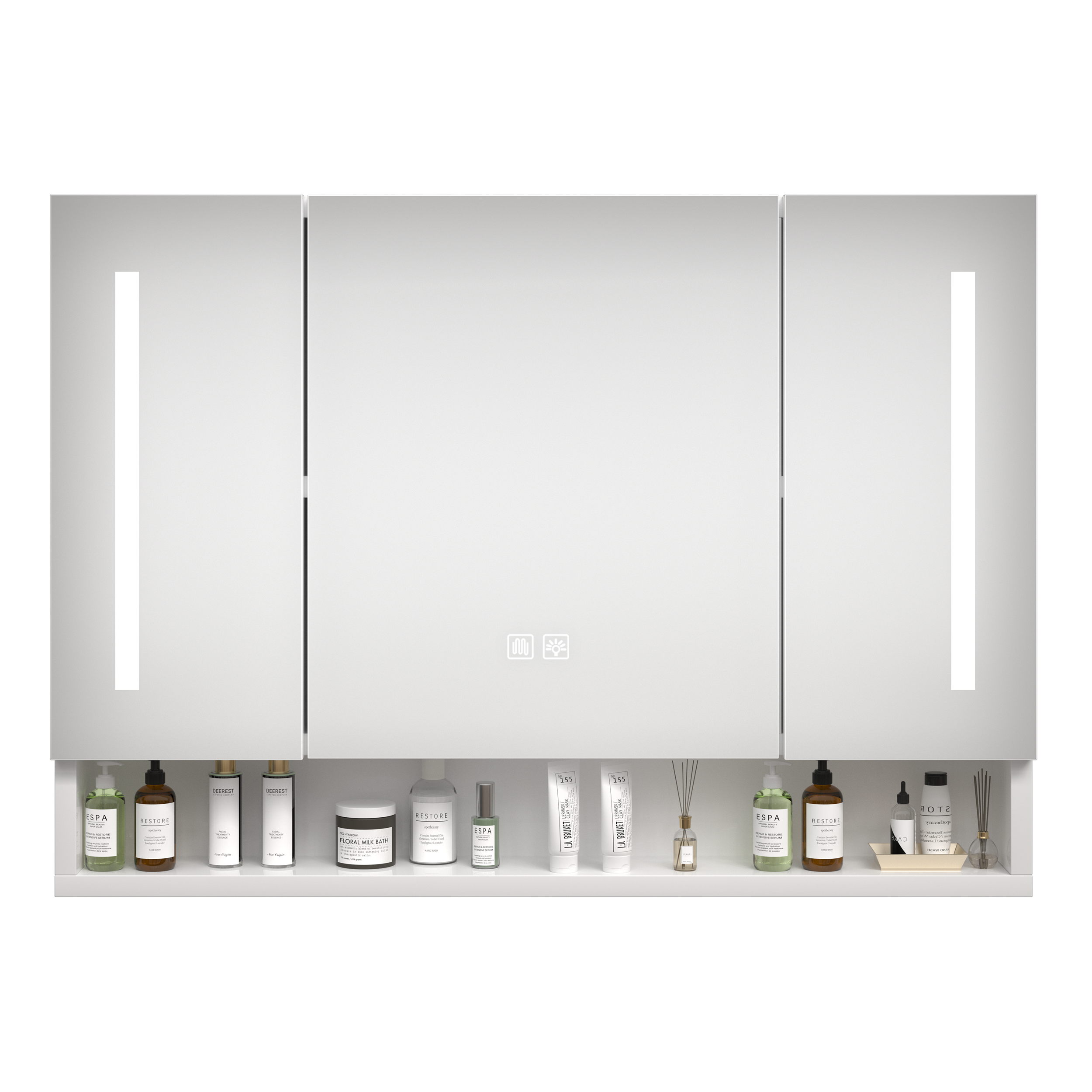 Modern 39x28 inch bathroom cabinets, medicine cabinets with mirrors and LED lights, and bathroom storage cabinets