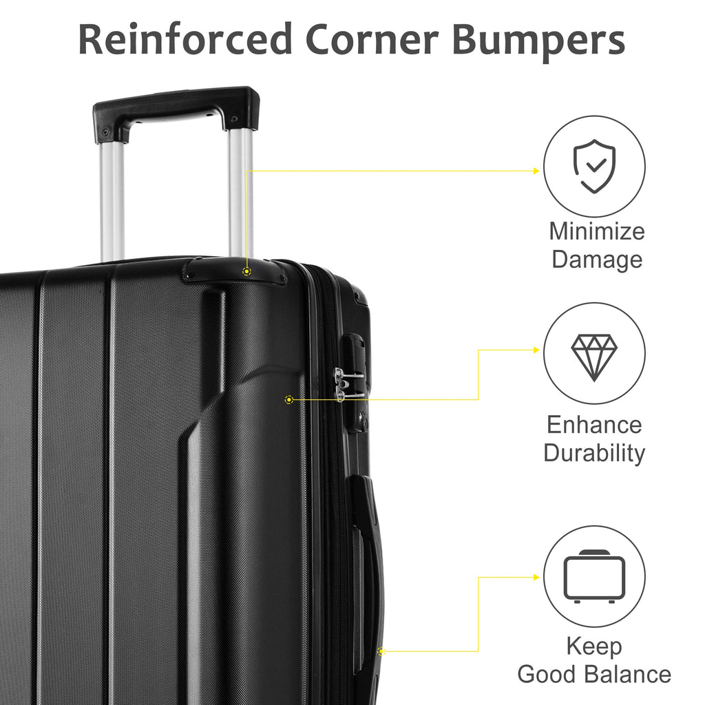 Hardshell Luggage Spinner Suitcase with TSA Lock Lightweight Expandable 24'' (Single Luggage) Black + ABS + 24 Inch
