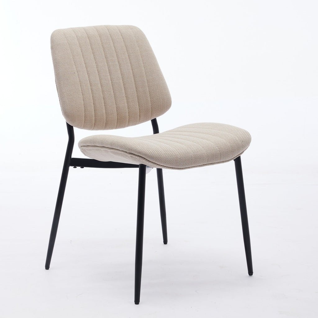 2-piece retro linen chair set with curved wooden backrest, cushioned seat, adjustable metal legs, (Beige Linen)