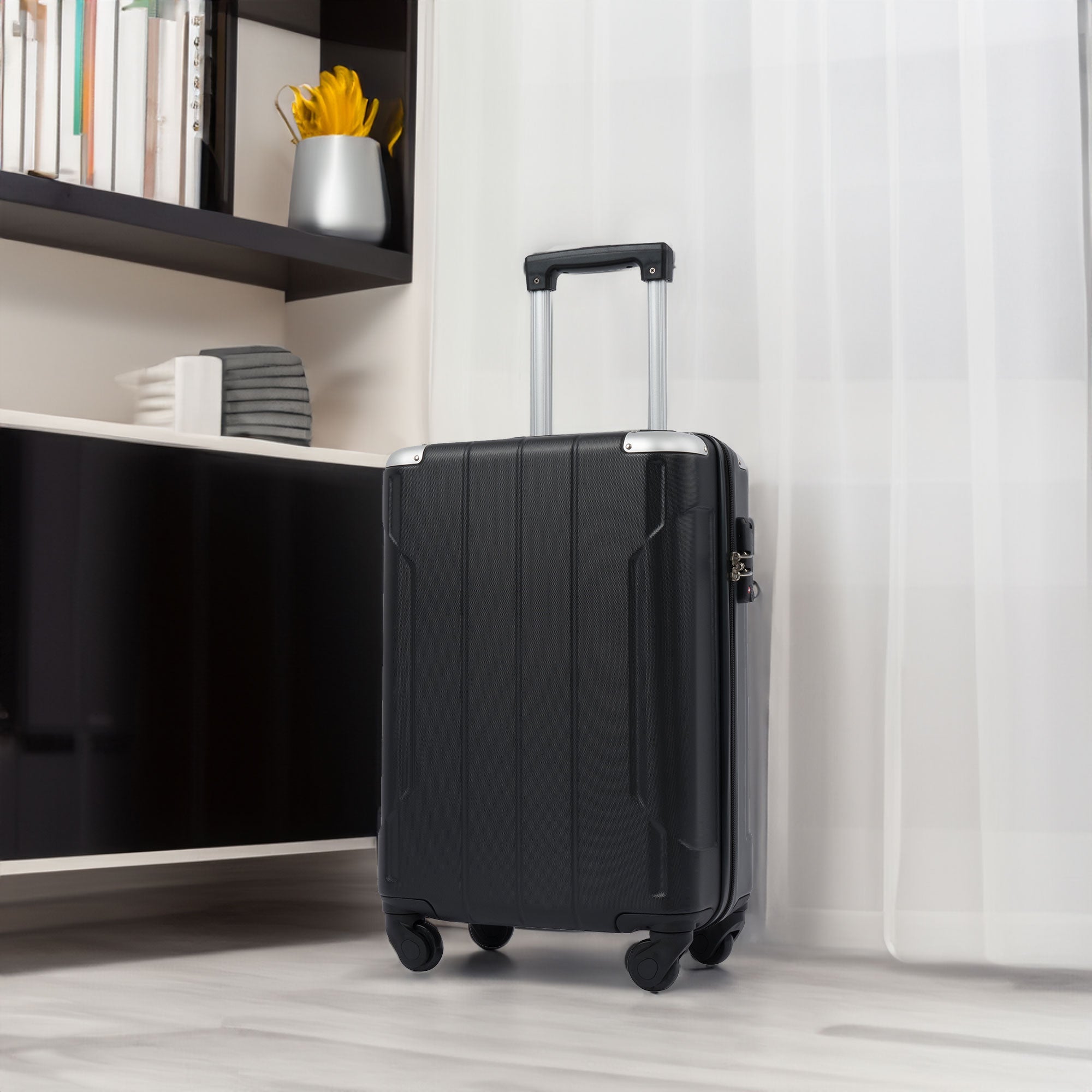 Hardshell Luggage Spinner Suitcase with TSA Lock Lightweight 20'' (Single Luggage) Black + ABS + 20 Inch Carry On