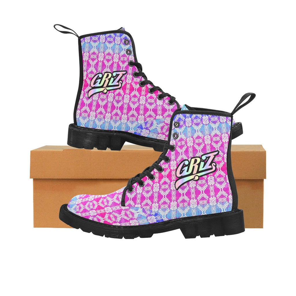 EDM Artist Logos Women's Lace Up Canvas Boots No-Slip Shoes for Hiking Camping Festivals